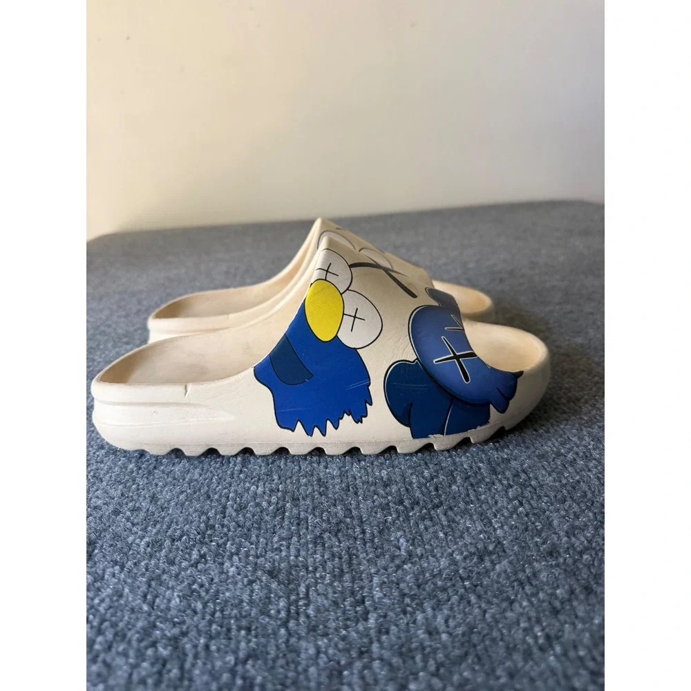 Men's Beige KAWS Graphic Slide Sandals Foam Upper Comfort Slip-On 7.5/8